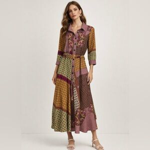 WAYWARD FRANCIES eShakti Floral Paisley Button Down Long Sleeve Maxi Dress